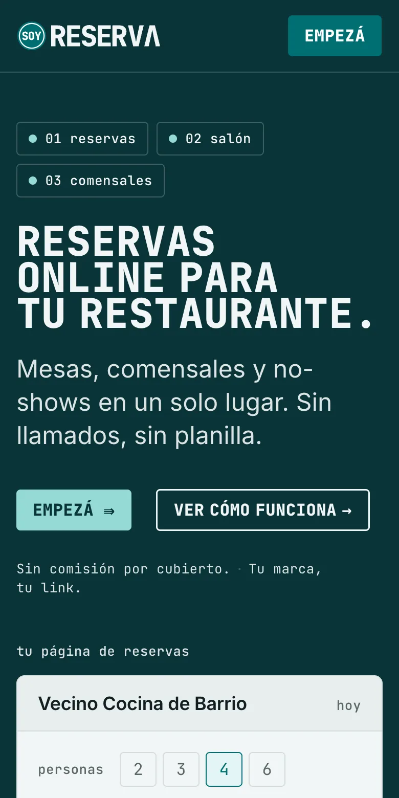 SoyReserva website on a phone